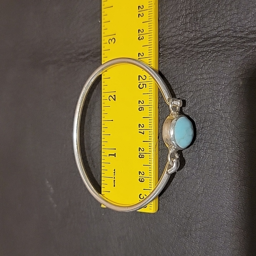 Turquoise Bangle Bracelet Mexico Solid 925 - image 3
